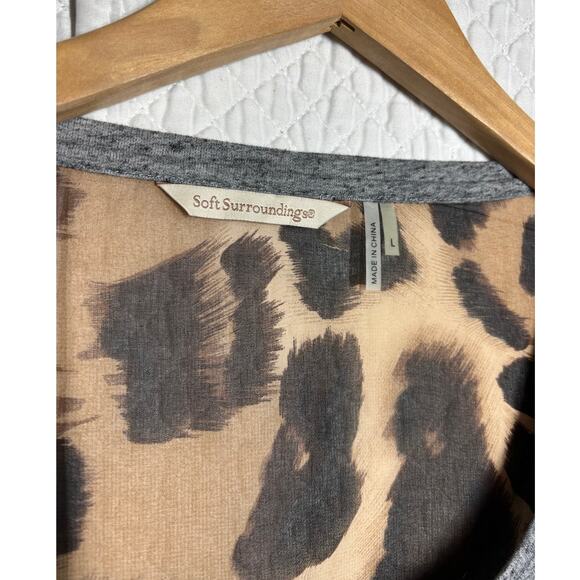 Soft Surroundings Women L Leopard Print Sheer Back 3/4 Sleeve Tunic Top Chic - Picture 4 of 8